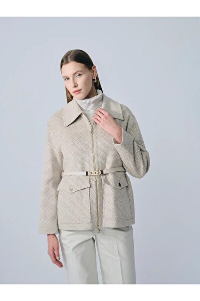 IDA Collection Plaid Belt Detailed Short Jacket Mink
