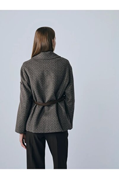 IDA Collection Plaid Belt Detailed Short Jacket Brown