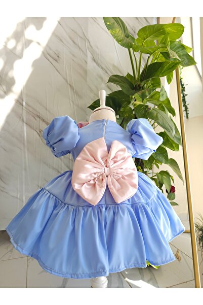 Elwirababyboutiqe mavi kabarık kız çocugu elbisesi