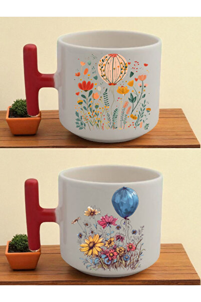 lili hediyelik 2-Piece Latte Cups with Flower Balloon Handles - Valentine's D...