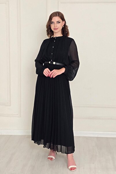 Yonca Moda Evi Siyah Pliseli Elbise 252669