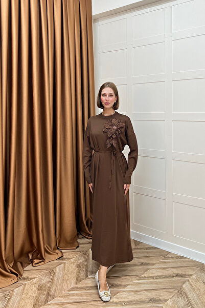 Stilife Zambak Mercerized Knitwear Dress Brown