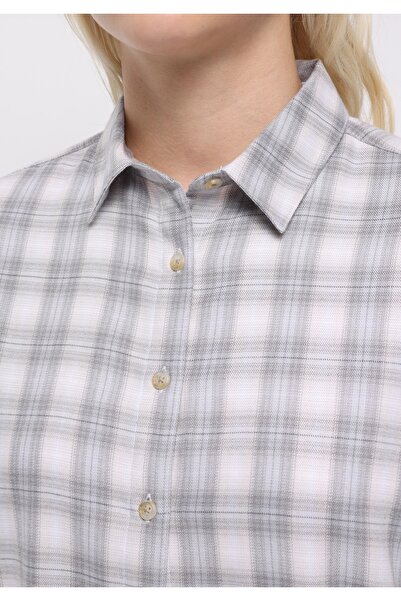 Colin's Regular Fit Shirt Neck Ekoseli Kadın Mavi Uzun Kol Gömlek