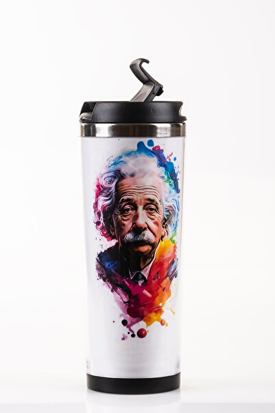 MUKKO HOME كوب ترمس من الفولاذ سعة 360 مل من ألبرت أينشتاين بتصميم كرتوني، مت...