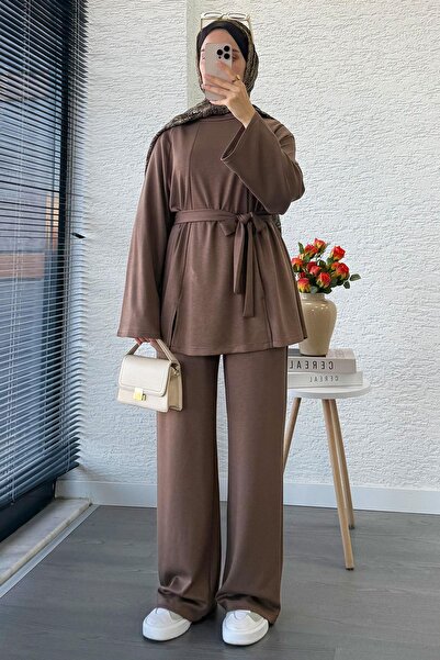 MELEK ARAZ بدلة مزدوجة بفتحة أمامية - لون بني