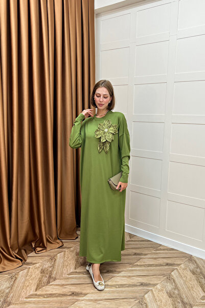 Stilife Zambak Mercerized Knitwear Dress Green