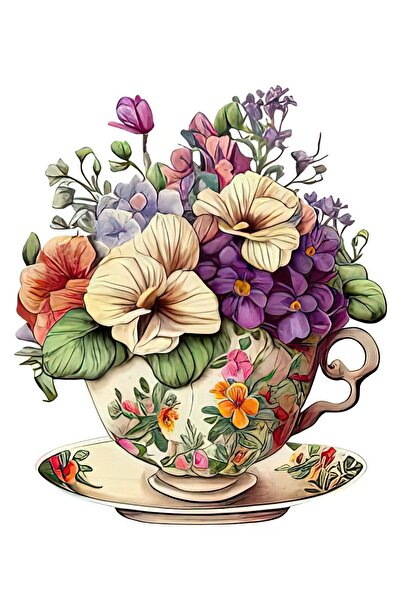 Goblen Atölyesi 20*20 etamine baskılı fincan ve demlik ipli