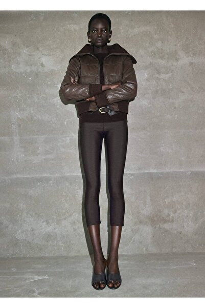 MANGO Woman Deri görünümlü dönük yaka ceket