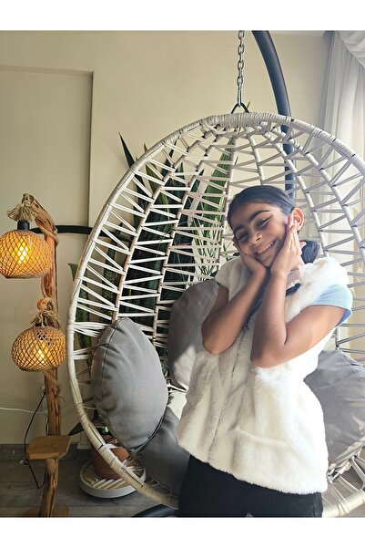 HAPPY WİPPA Girl's Hooded Furry Plush Vest with Pockets, Drawstring Waist, Lined Inside, 100% Cotton Vest, White