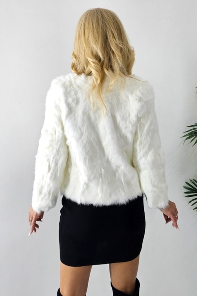 FashionForYou rabbit fur coat, Lea Bliss, long sleeve, White, Size S/M