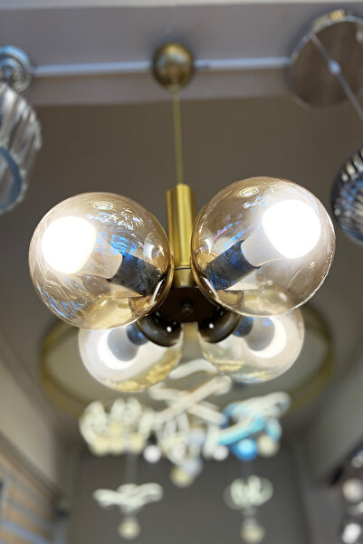 MINIMAL ETICARET VE BILGI TEKNOLOJILERI Globe Golden QUAD Ball Sarı Cam Avize