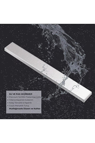 Zift Unique 3M Yapışkanlı Manyetik Bıçak Tutucu Paslanmaz Çelik 3M Bantlı Neodyum Mıknatıslı Organizer