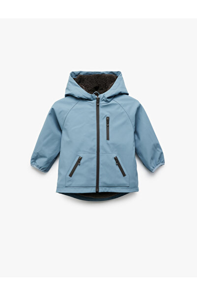 Koton Hooded Faux Leather Pocket Detailed Zippered Raincoat