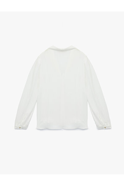 Koton Crepe Fabric Long Sleeve Shawl V-Neck Shirt