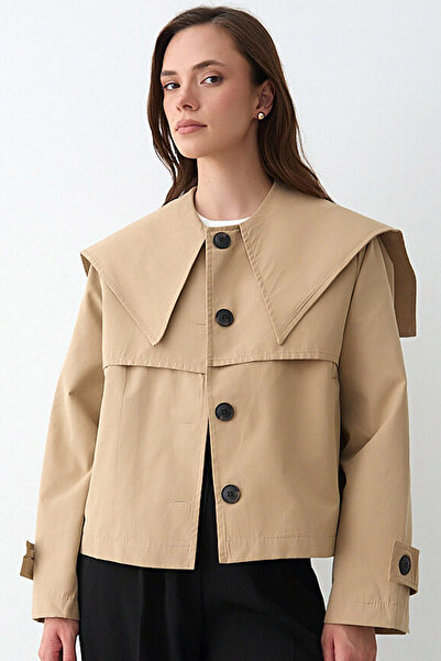 MissThetis Geniş Yakalı Uzun Apoletli Kollu Düğmeli Cepsiz Astarsız Şık ve Co...