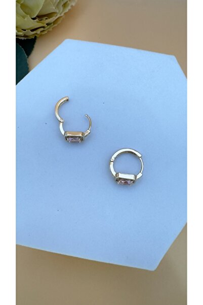 SK aksesuar Pembe Baget Taşlı Küçük Halka Vip Küpe