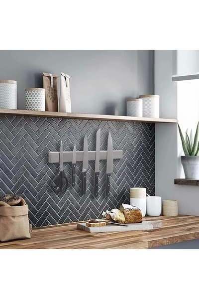 Zift Unique 3M Yapışkanlı Manyetik Bıçak Tutucu Paslanmaz Çelik 3M Bantlı Neodyum Mıknatıslı Organizer