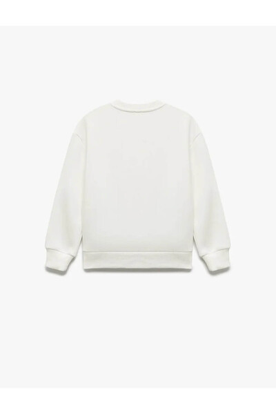 Koton Ecru Girls' Sweatshirt with Ribbon Bow Print 6Wkg10078Ak