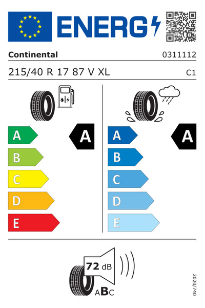 Continental Summer Tire 215/40R17 87V XL EcoContact 6 [DOT 2023]