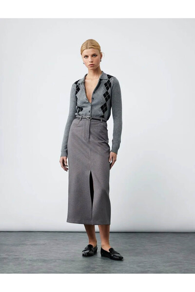 Koton Midi Boy Kalem Antrasit Kadın Etek 6WAK70032UW