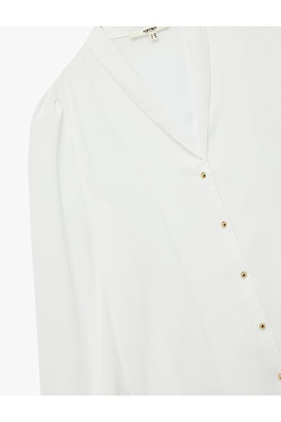 Koton Crepe Fabric Long Sleeve Shawl V-Neck Shirt