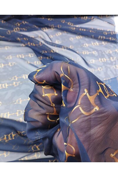 Kumaş Parça șifon în culori bleumarin și galben (lățime 140 cm x lungime 210 cm)