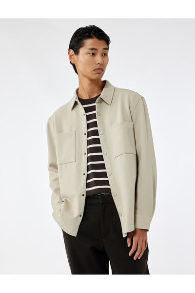 Koton Regular Fit Pocket Snap Button Detailed Classic Collar Long Sleeve Shirt Jacket