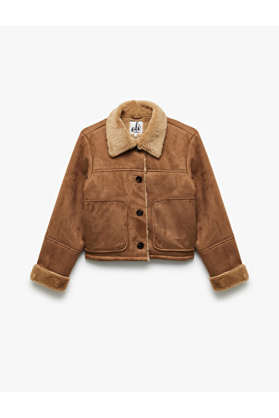 Koton Дългоръкава яке с копчета и яка от изкуствена кожа с вид на велур