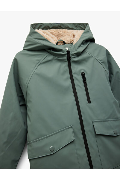Koton Hooded Zippered Pocket Detailed Waterproof Coat