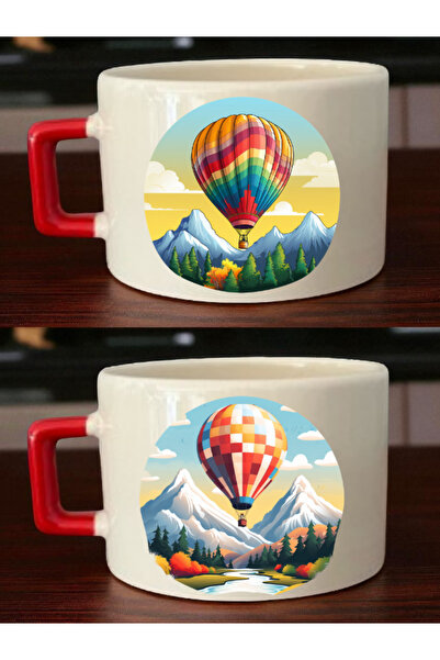 lili hediyelik طقم فناجين قهوة مكون من قطعتين مطبوع عليه بالون طائر - أفكار ه...