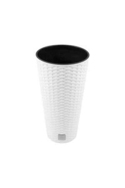 Prosperplast Flower Pot, Prosperplast, Rato Tubus, Tall Round, 15 L, Rattan Imitation, White, 2547.6 cm