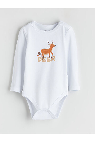 LC Waikiki Deer Printed Baby Boy Snap-On Bodysuit Pants and Beanie