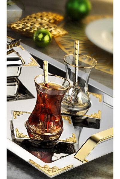 Tiamo Hürrem Çay Bardak Gold 6 Adet / Tüm Tabaklara Uyumlu