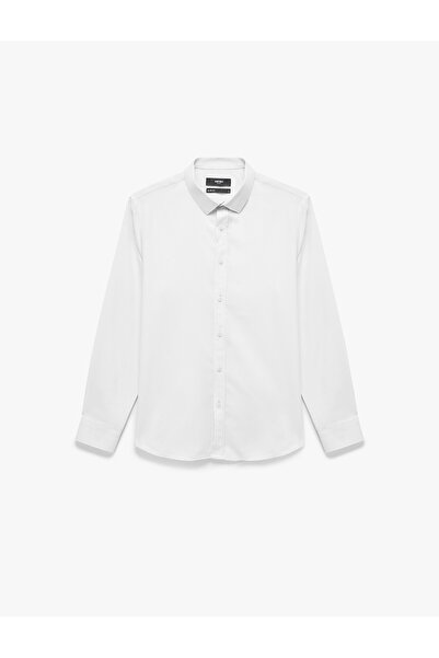 Koton Κλασικό πουκάμισο με μισό ιταλικό γιακά με μακρύ μανίκι και λεπτή εφαρμογή
