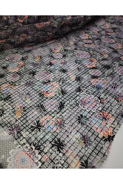 Kumaş Parça قماش تول مطرز بألوان أسود وبنفسجي وبرتقالي وأزرق (العرض 130 سم × ...
