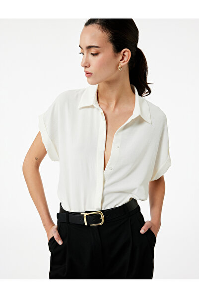 Koton Aerobin Kumaş Düğmeli Klasik Yaka Kısa Kollu Gömlek