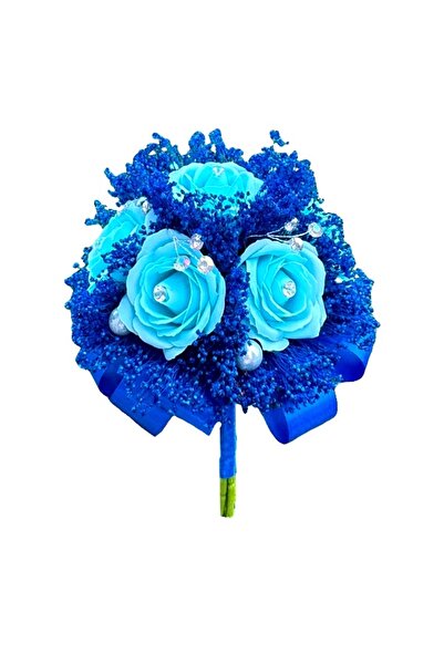 velve Buchet Mireasa din trandafiri de sapun si broom criogenat, Albastru Royal