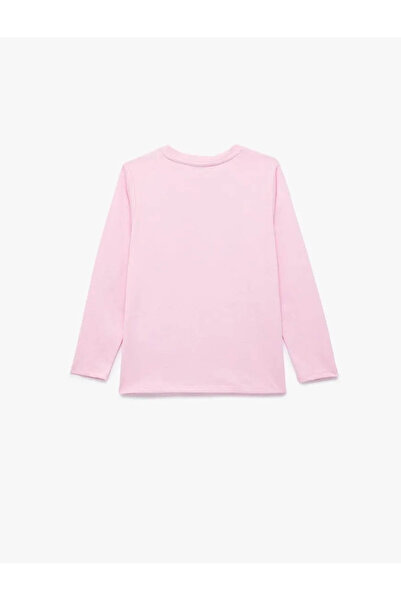 Koton Βαμβακερό ροζ μακρυμάνικο μπλουζάκι για κορίτσια με γάτα 6Wkg10036Ak