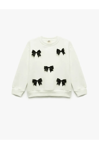 Koton Dievčenská mikina s mašľou Ecru 6Wkg10088Ak