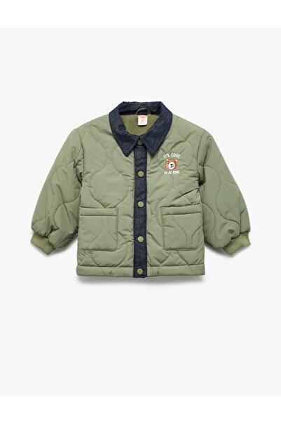 Koton Long Sleeve Shirt Collar Double Pocket Quilted Jacket