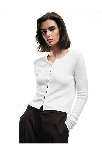 Koton Long Sleeve Crew Neck Knit Cardigan