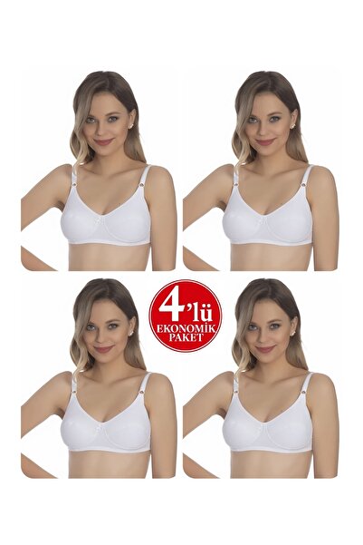 Ebru 4-Pack Luxury Combed Cotton Interlaced Gathered Sponge Bra Without Under...