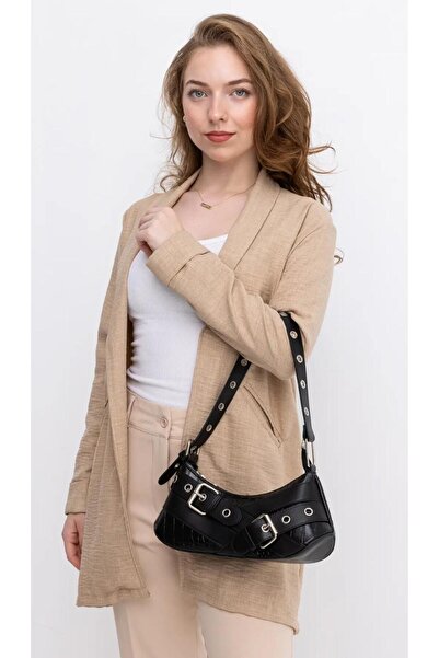 DMDBAGS حقيبة كتف وحقيبة كروس نسائية من جلد التمساح الأسود – حزام بتفاصيل ممي...