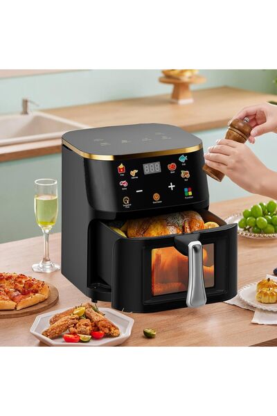 PERFORMANCE AirFryer Friteuza Profesionala Premium - Cuva 10L cu Geam, 2400W, Air Fryer Digital cu Aer Cald