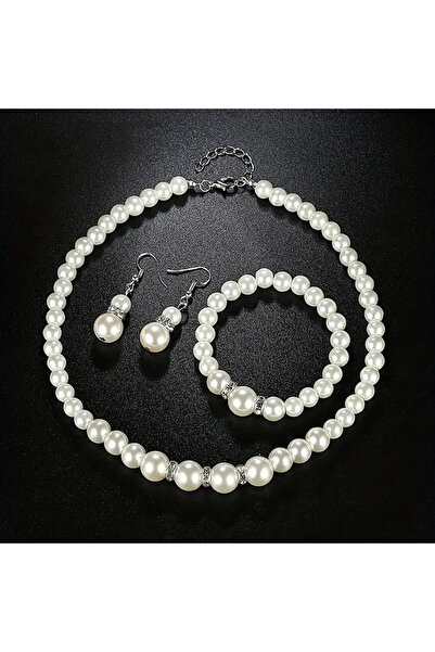 İnci Mercan Bujiteri İnci Takı Seti - Kolye - Küpe ve Bileklik