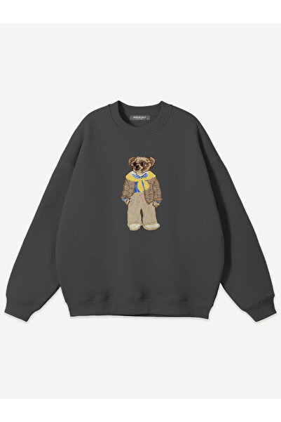 Mad&Calf Unisex Teddy Guy Printed Crew Neck Oversize Sweatshirt
