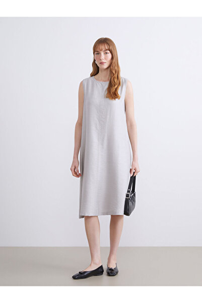 LC Waikiki Rochie gri guler rotund din amestec modal A croială