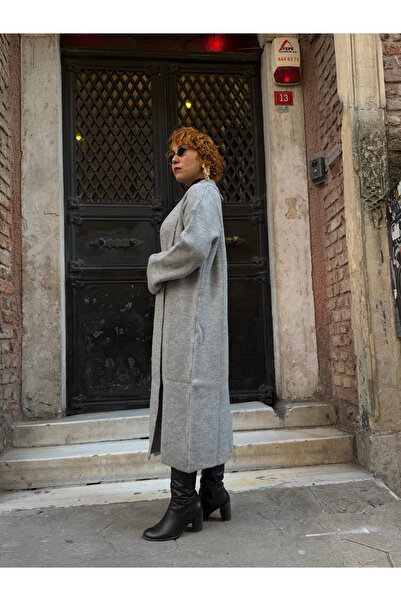 Bak'ap Premium Fleece Lined Maxi Long Winter Batwing Sleeve Knit Cardigan