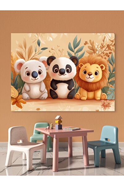 ESLEM SEVİMLİ HAYVANLAR ÇOCUK ODASI BASKI KANVAS TABLO