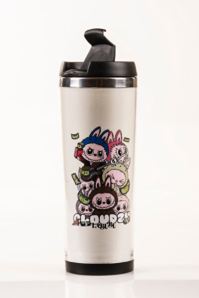 MUKKO HOME كوب فولاذي مزخرف من لابوبو - 360 مل |   غطاء مانع للتسرب، وعاء داخ...